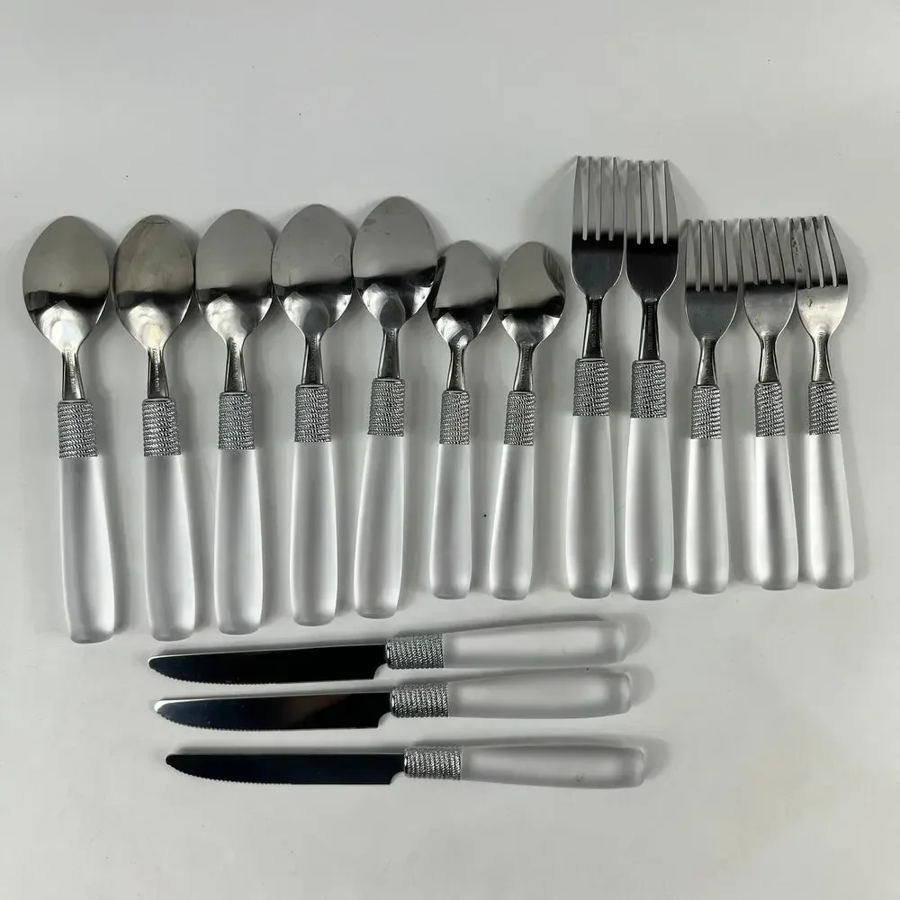 Farberware 15Pc Frosted Handle Flatware Set Stainless Steel Knives Forks Spoons